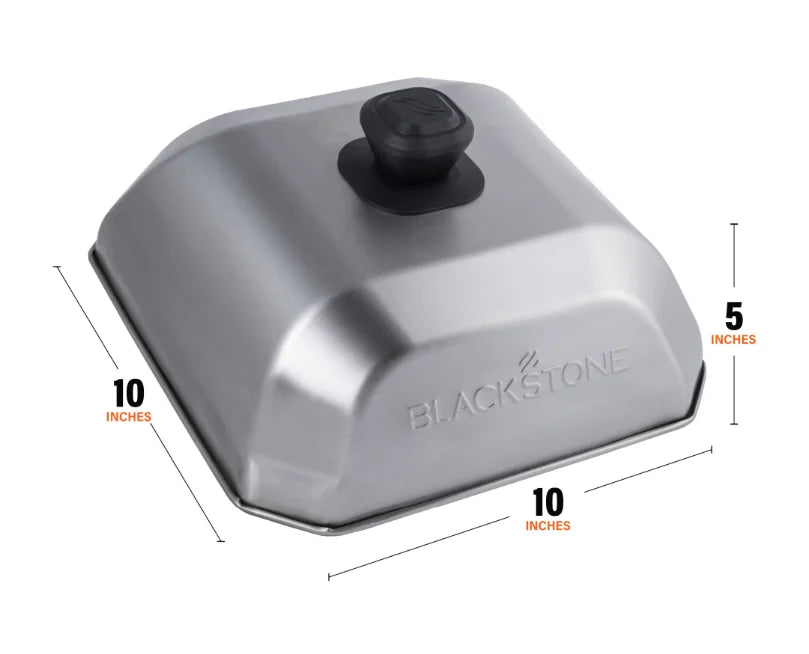 Blackstone Medium Square Basting Cover - A heat-trapping dome for perfect griddle cooking, ideal for melting cheese or steaming vegetables directly, with a heat-resistant handle and dishwasher-safe design.