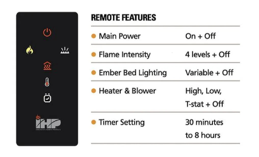 Superior ERL3000 Series electric fireplace featuring smoked crystal ember bed, driftwood log accents, dual-colored flames, multi-colored LED lighting, and adjustable ceiling light, providing 5,000 BTU heat in a slim 6-inch framing depth.