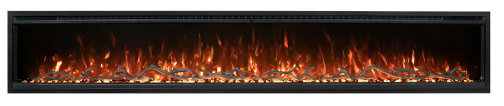 Spectrum Slimline" Electric Fireplace by Modern Flames, sleek wall-mounted or recessed design with advanced Hybrid-FX flame technology, featuring customizable multicolor flames, embers, and heat settings for year-round ambiance in any room, dimensions varying from 50"-100", suitable for various installations into 2x4 walls.