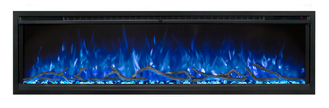 Modern Flames "Spectrum Slimline" Electric Fireplace in sleek wall-mount or recessed installation design, featuring advanced Hybrid-FX flame technology and customizable multicolor flames and ember bed options.