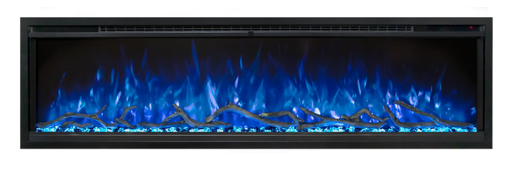 Modern Flames "Spectrum Slimline" Electric Fireplace in sleek wall-mount or recessed installation design, featuring advanced Hybrid-FX flame technology and customizable multicolor flames and ember bed options.