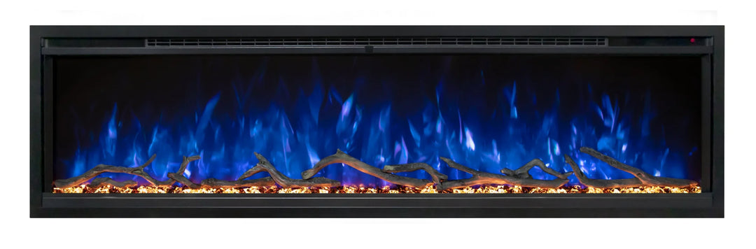 Allwood Media Wall Fireplace System for Spectrum Slimline 60" Electric Fireplace - Pre-finished wall system with integrated TV mount, electric fireplace insert, and power outlets in Weathered Walnut, Coastal Sand, or Driftwood Gray finish.