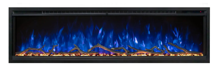 Allwood Media Wall Fireplace System for Spectrum Slimline 60" Electric Fireplace - Pre-finished wall system with integrated TV mount, electric fireplace insert, and power outlets in Weathered Walnut, Coastal Sand, or Driftwood Gray finish.