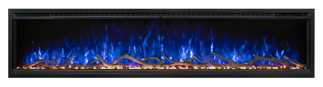 Modern Flames Spectrum Slimline Electric Fireplace with Hybrid-FX flame technology, featuring a sleek slim design, multicolor options, and thermostat control.