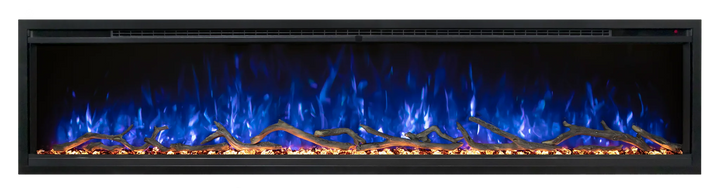 Modern Flames Spectrum Slimline Electric Fireplace with Hybrid-FX flame technology, featuring a sleek slim design, multicolor options, and thermostat control.