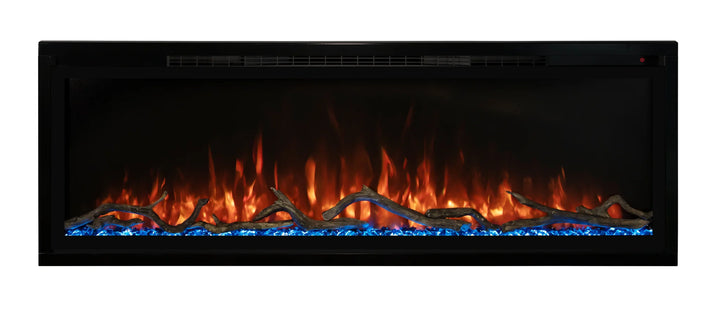 Spectrum Slimline" Electric Fireplace 50"-100" by Modern Flames, sleek wall-mounted electric fireplace with advanced Hybrid-FX flame technology, customizable colors, and year-round operation.