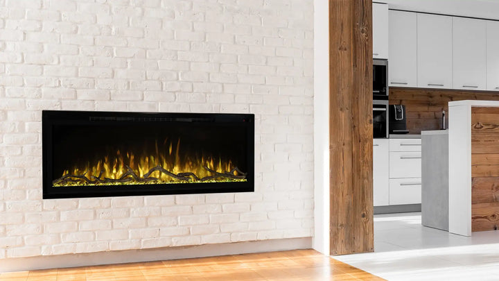 Modern Flames Spectrum Slimline Electric Fireplace - Sleek, wall-mounted or recessed electric fireplace with advanced Hybrid-FX flame technology, 12 color options, and whisper-quiet operation for year-round enjoyment in rooms up to 450 sq. ft.