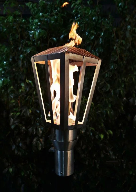 Lantern Fire Torch with TOP-Torch base, hand-crafted from high-quality 304 Stainless Steel, ideal for outdoor use.
