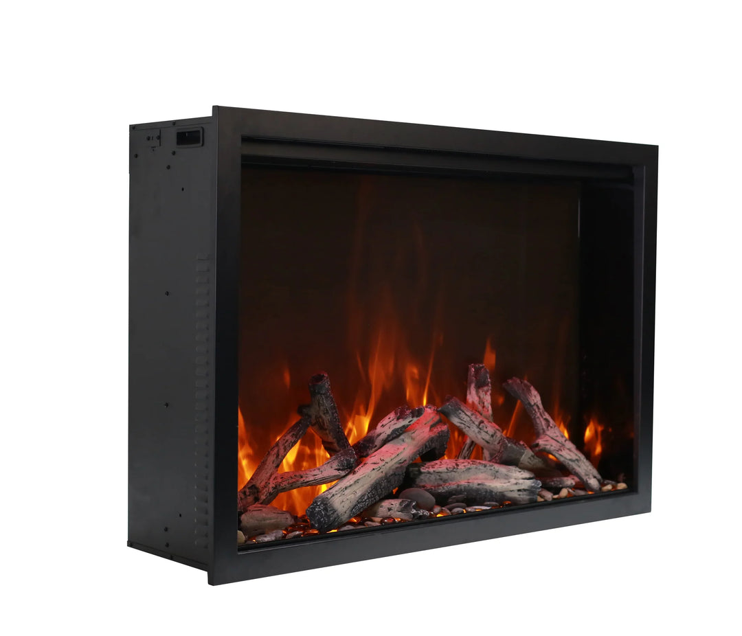 Amantii TRD SMART Electric Fireplace (26-48") features vibrant, multi-colored flames, ambient canopy lighting in 13 colors, and hidden venting for a clean appearance.