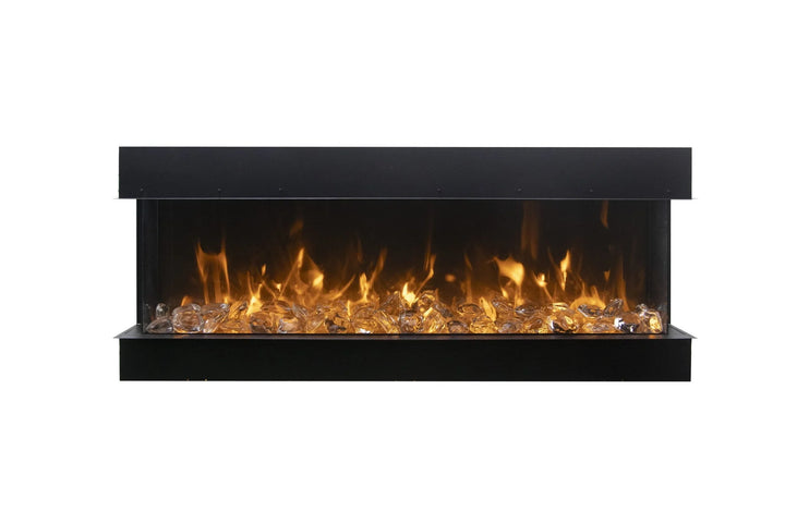 Amantii Tru View XT XL Electric Fireplace, three-sided glass, indoor or outdoor, extra tall, extra long, electric fireplace with high-intensity LED flame effects and customizable colors.