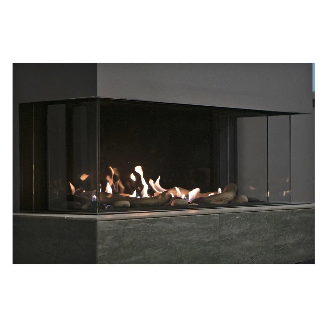 Sierra Flame Toscana Three Sided Natural Gas Fireplace, deluxe direct vent linear gas fireplace with radiant heat technology, screen-free and gapless design for efficient room heating.