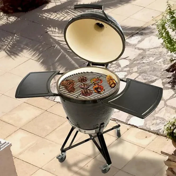 Primo All-In-One Round Ceramic Kamado Grill With Cradle & Side Shelves - PGCRC