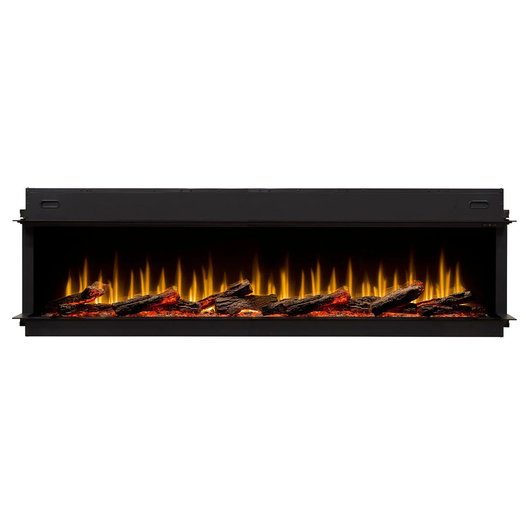 Dimplex Ignite Ultra 50"-100" Linear Electric Fireplace, featuring Flex-Flame technology and inner glow log set, with multi-color flame blending and crackling fire sounds options.
