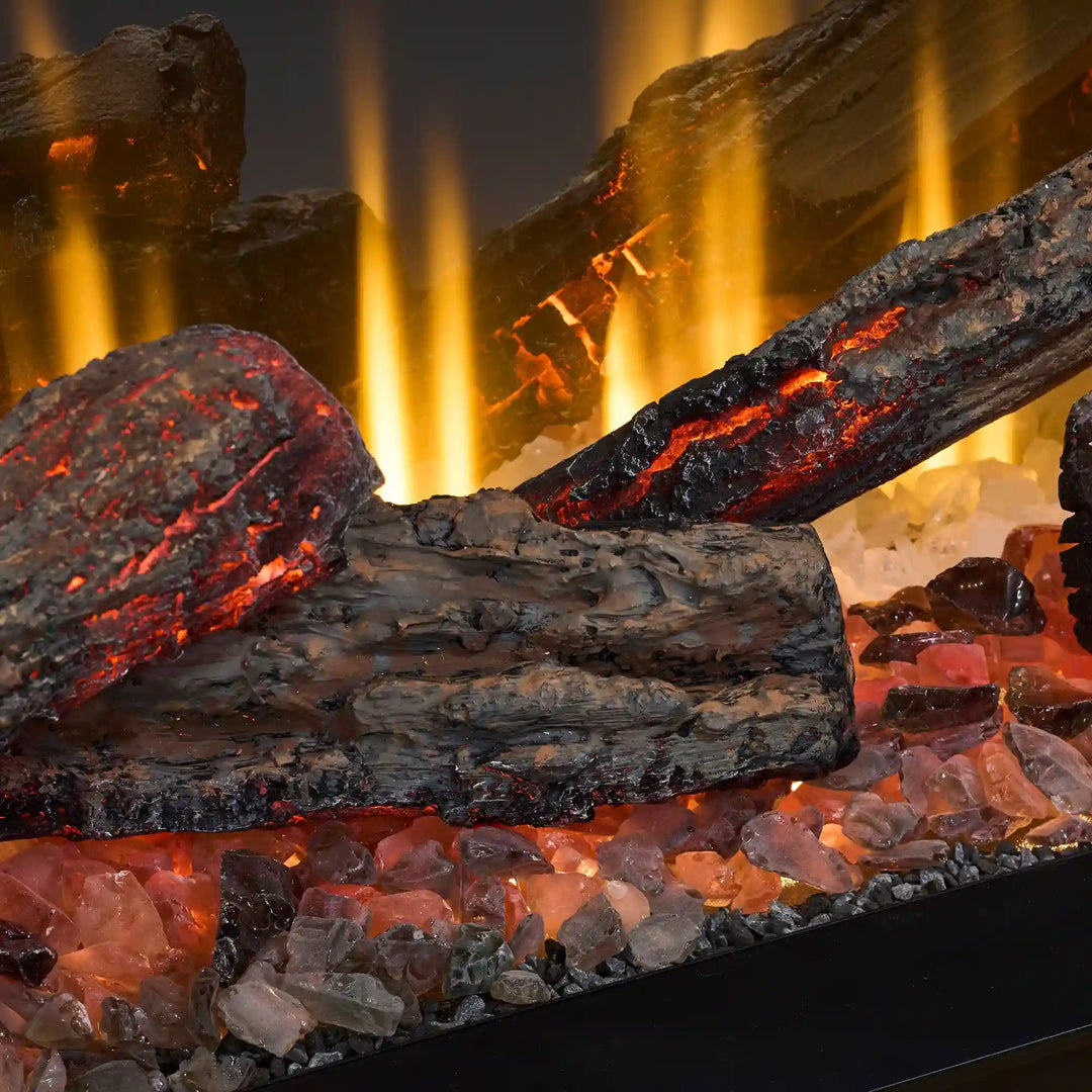 Dimplex Ignite Ultra 50"-100" Built-In Linear Electric Fireplace features Flex-Flame technology with Dynamic-Fire and Multi-Fire effects, inner glow logs, and three natural flame colors in a sleek and modern design.