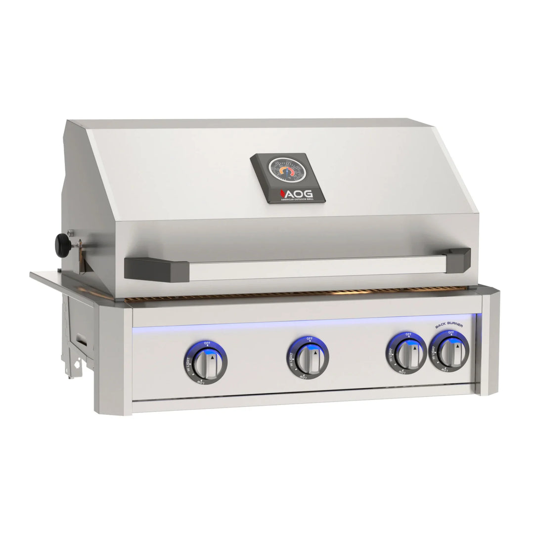 The 2026 American Outdoor Grill 30" L-Series Built-In Grill features a Gun Metal finish, multi-color LED light bar, and diamond-sear cooking grids for optimal heat transfer and searing capabilities.