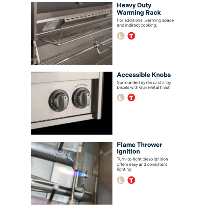 The 2026 American Outdoor Grill 24" T-Series Built-In Grill features a Flame Thrower ignition system for analog performance in any setting, 432 sq. inch primary cooking surface, and diamond-shaped cooking grids with even heat transfer.