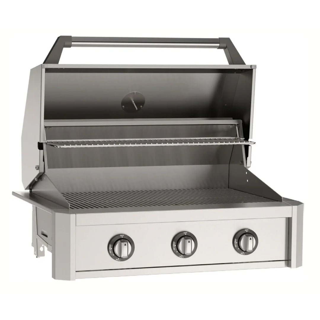 The 2026 American Outdoor Grill 36" T-Series Built-In Grill features a bold, refined design with an analog Flame Thrower ignition system, delivering dependable performance without electricity, along with a massive 648 sq. inch primary cooking surface and Diamond Sear Cooking Grids for optimal heat transfer.