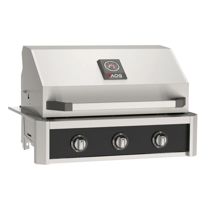 The 2026 American Outdoor Grill 30" T-Series Built-In Grill features a striking Gun Metal finish, analog Flame Thrower Ignition System, and 540 sq. inch primary cooking surface powered by heavy-duty 304 Stainless Steel Tubular Burners delivering 45,000 BTUs of primary cooking power.
