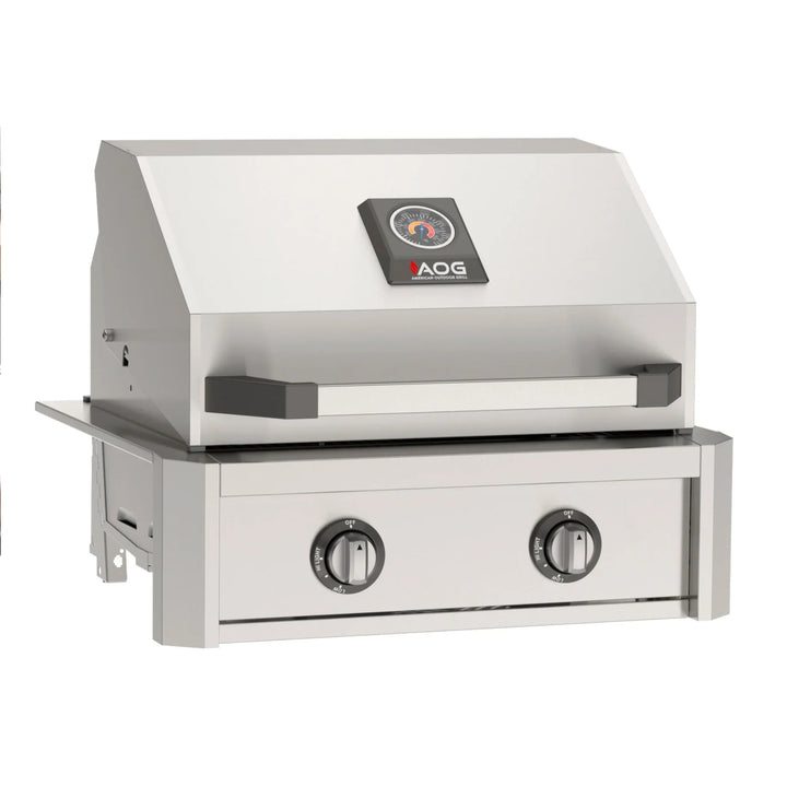 The American Outdoor Grill 24" T-Series Built-In Grill features a refined analog design with Flame Thrower ignition, a 432 sq. inch cooking surface, and diamond-seared grills for optimal heat transfer and precise control in compact outdoor spaces.