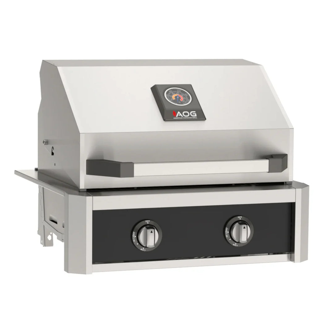 The American Outdoor Grill 24" T-Series Built-In Grill features a bold, refined look, with an analog Flame Thrower piezo ignition system, providing dependable performance without electricity or batteries, atop a 432 sq. inch primary cooking surface powered by 304 Stainless Steel Tubular Burners delivering 32,000 BTUs of primary cooking power.