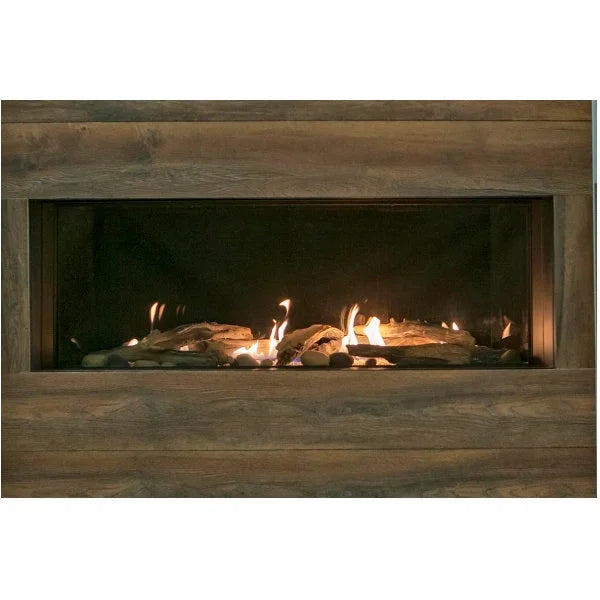 Sierra Flame Vienna Natural Gas Direct Vent Linear Gas Fireplace featuring sleek double glass design with no louvers or gaps for a contemporary look.