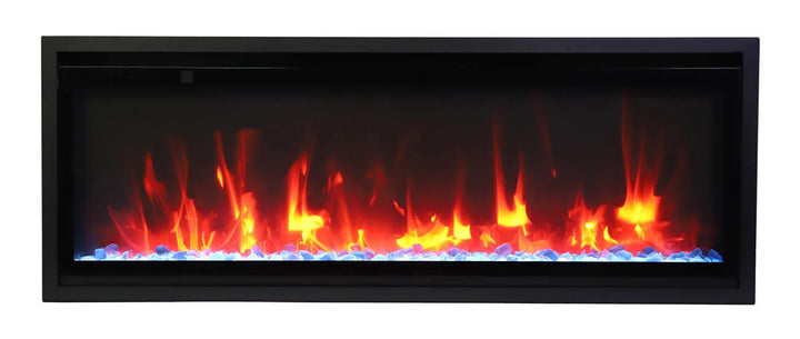 Remii WM-SLIM Smart Electric Fireplace-45", Modern electric fireplace with realistic flames, sleek design, and WiFi controls for remote operation, featuring 11 multi-color uplighting options, 5 flame settings in yellow, orange, and red, and a smart heater control with auto mode.