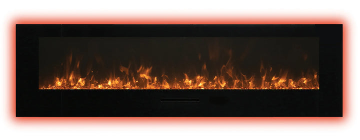 Amantii WM-FM-BG wall mount electric fireplace featuring vibrant, multi-colored flame presentation and adjustable surround back-lighting in 13 colors.