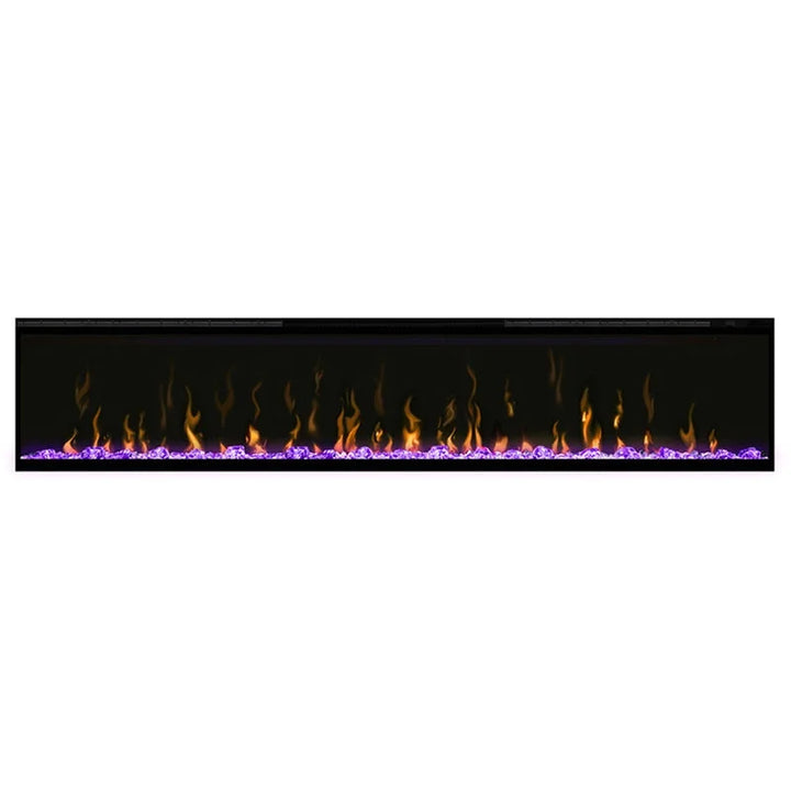 Dimplex IgniteXL Linear Recessed Electric Fireplace with lifelike patented flame technology and edge-to-edge glass for a panoramic view of dazzling flames in a sleek 5.875" deep design.
