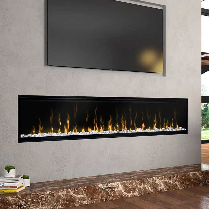 Dimplex IgniteXL Linear Recessed Built-in Electric Fireplace features edge-to-edge glass for panoramic views of realistic flames and patented flame technology in sleek designs.