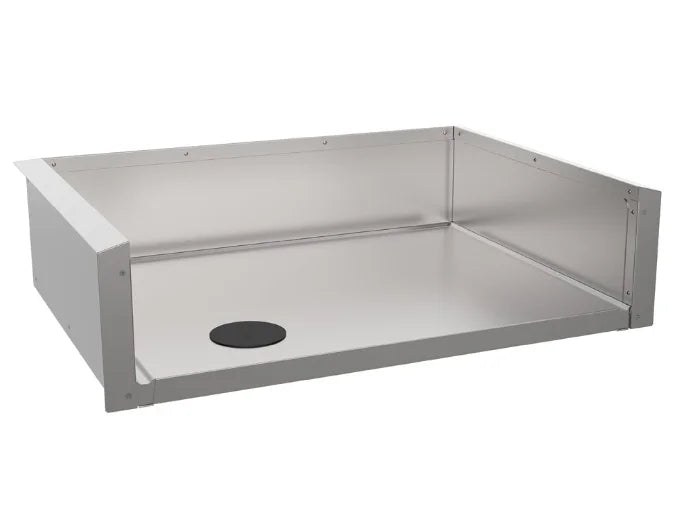 Blackstone 28” Drop-in Griddle Insulating Jacket, made from durable 304 stainless steel, provides superior heat shielding and features a water drainage system for safe installation in combustible outdoor kitchens or BBQ islands.