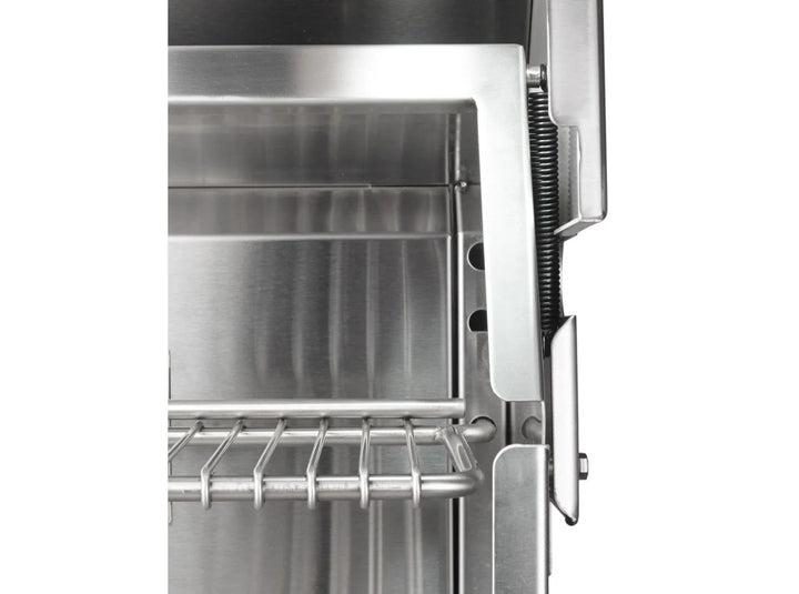 Vintage 42-Inch Freestanding Gas Grill on Standard Cart features heliarc-welded stainless steel construction, three 27,500 BTU burners, and integrated smoker system for authentic wood-smoked flavor.