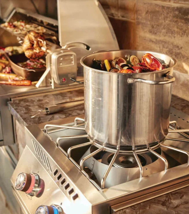 Napoleon Built-in 700 Series Power Burner, high-performance, 18-inch two-stage power burner with 60,000 BTUs, stainless steel cover and cooking grids, ideal for large pots, seafood boils, frying and simmering.