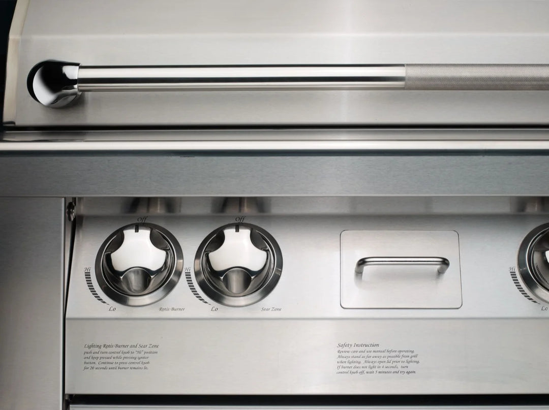 Vintage Grills 42" Freestanding Gas Grill on Standard Cart, featuring heliarc-welded stainless steel construction, powerful 90,000 BTU burners, and integrated smoker system with rotisserie burner for authentic wood-smoked flavor.