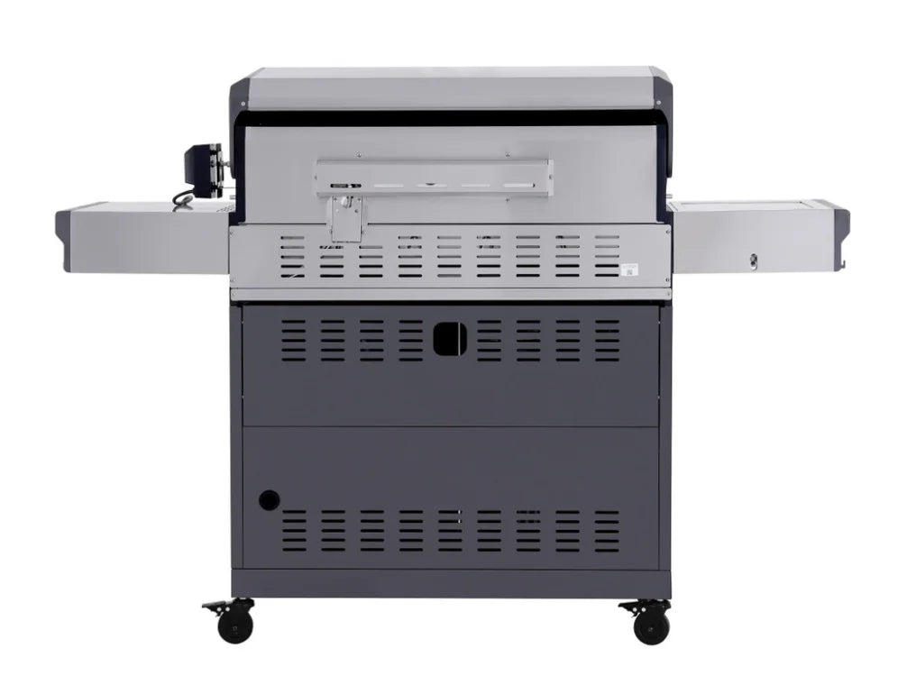 Monument Grills "E605" Gas Grill - Eminence Series: High-performance stainless steel freestanding BBQ with infrared rear and side sear station, 640+ sq. in. cooking surface, and 89,000 BTUs of total output for professional-grade heat control and sleek design.