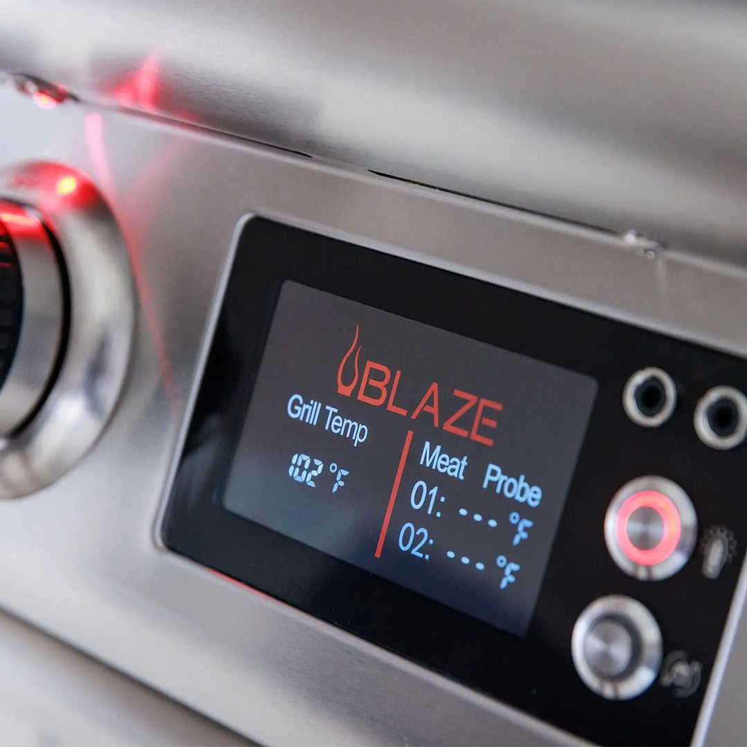 Blaze 26-Inch Pizza Oven with Cart featuring heavy-duty stainless steel construction, digital display, and rotatable ceramic pizza stone for perfect pies every time.