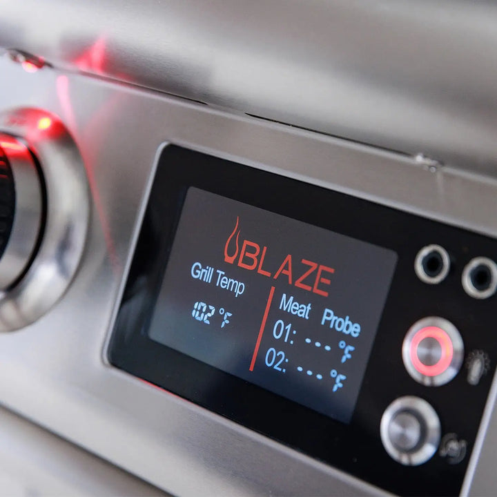 Blaze 26-Inch Pizza Oven with Cart featuring heavy-duty stainless steel construction, digital display, and rotatable ceramic pizza stone for perfect pies every time.
