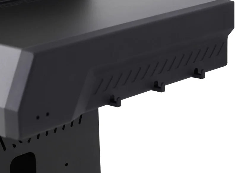 Monument Grills Eminence Series E425 gas grill in pearl matte black finish, featuring 640 sq. in. of total cooking space, high-performance Blaze burners, porcelain-enameled cast iron grates, and durable die-cast aluminum construction.