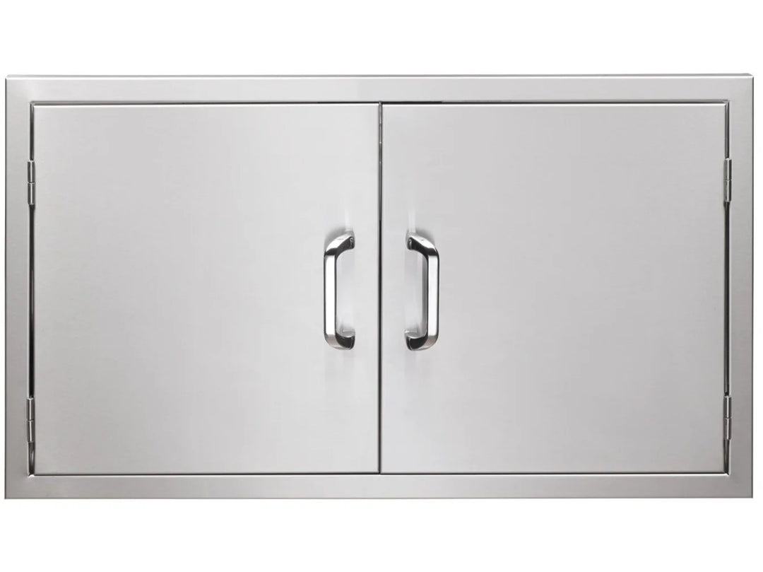 Vintage Grills 30-Inch Stainless Steel Double Access Door features double-lined doors crafted from heavy-duty 18-gauge 304 stainless steel, with pinned hinges and centered handles for smooth operation.