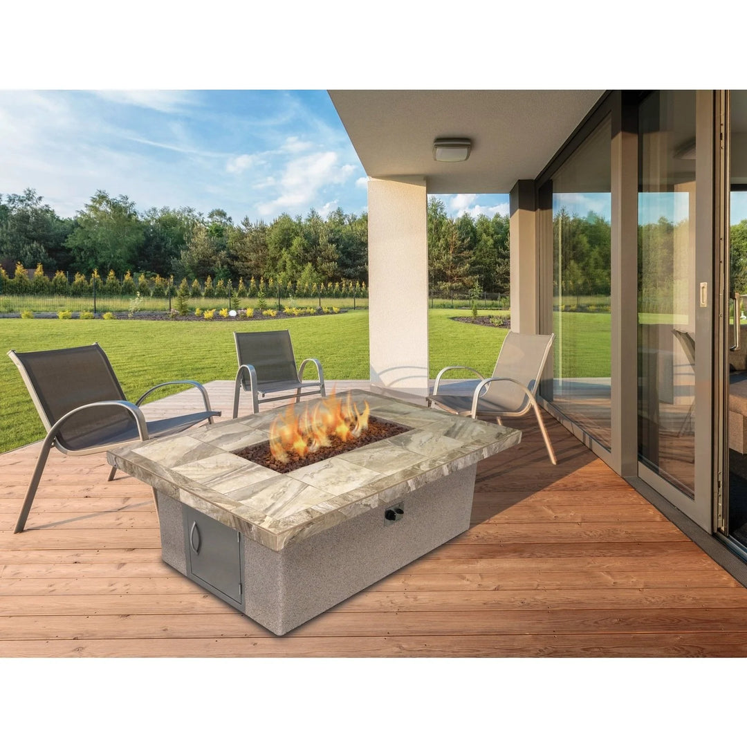 Cal Flame Stucco and Tile Rectangle Gas Fire Pit