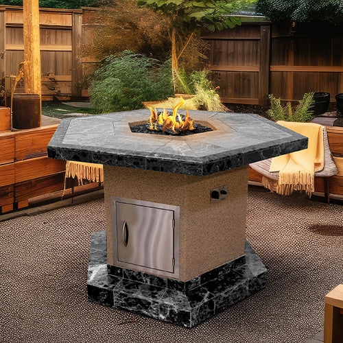 Cal Flame Square Propane Gas Fire Pit with Log Set and Lava Rocks