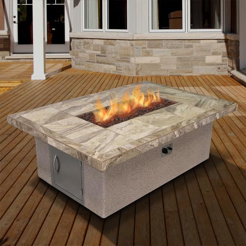 Cal Flame Stucco and Tile Rectangle Gas Fire Pit