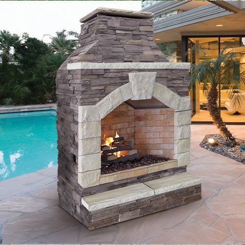 Cal Flame Outdoor Gas Fireplace and Wrap Around Mantle - FRP-909 Series