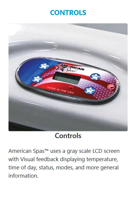 American Spas 6-Person Bench Spa features 56 Halo stainless steel jets for full-body massage, Bluetooth sound system, and LED lighting in a spacious gloss white acrylic shell.