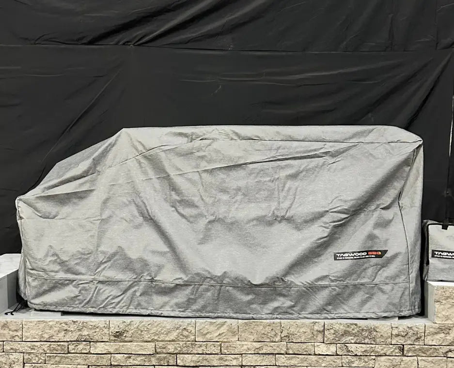 Tagwood BBQ08SS Heavy-Duty Cover: Custom-fit protection for all seasons, featuring 500D gray fabric with TPU laminate, velvet liner, and integrated vent windows.