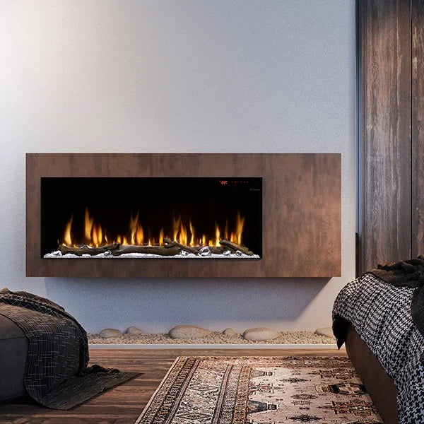 Dimplex IgniteXL Bold 50" Smart Linear Multi-Side View Built-In Electric Fireplace features a realistic flame presence with mirror effect, multi-media bed, and accent lighting in a sleek black finish.