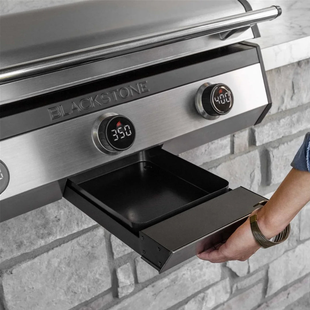 Blackstone 30” Electric Drop-In Griddle features 3 independently controlled heat zones with digital temperature readouts and a wide temperature range of 120–600°F for versatile cooking.