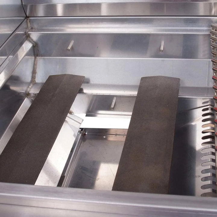 Cal Flame G Series 25-inch built-in propane gas grill with three 15,000 BTU heavy-duty porcelain-coated cast iron burners delivering 45,000 total BTUs across a 600 square inch cooking surface.