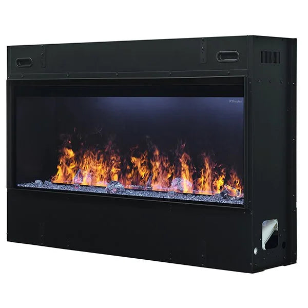 Dimplex 46-Inch Opti-Myst Linear Electric Fireplace features a sleek design with a slim depth of 16.25 inches, creating a realistic flame effect using LED technology and water vapor.