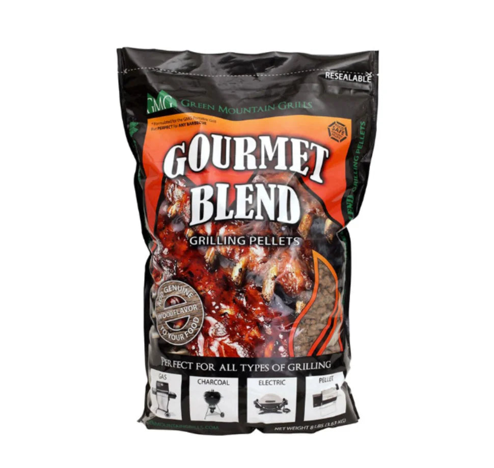 Premium Gourmet Blend Wood Pellets - Six 8 lb bags per case, featuring robust blend of Black Oak, American Hickory, and hint of Texas Mesquite for rich, full-bodied smoke flavor.