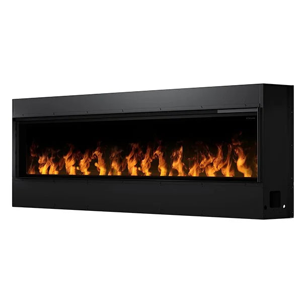 Dimplex 86-Inch Opti-Myst Linear Built-in Electric Fireplace: A revolutionary electric fireplace featuring realistic flames and smoke effects created by ultrasonic technology and water vapor, with customizable flame width, adjustable intensity, and integrated crackling sound effects.